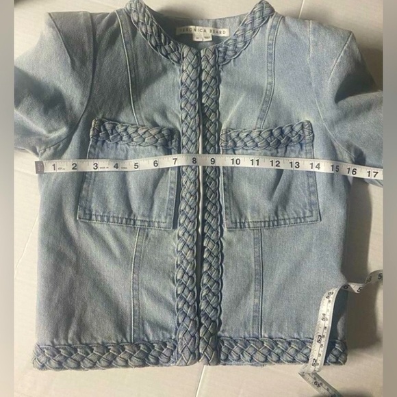 Veronica Beard Arrowe Glacier Blue Denim Jacket with Braided Trim Sz 00 - Picture 6 of 16